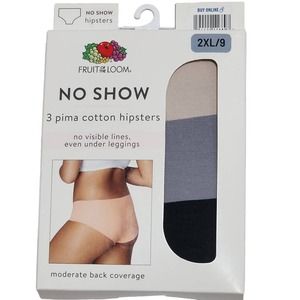 Fruit of the Loom No Show 3-Pack Pima Cotton Hipsters Panties 2XL New in Box
